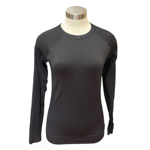 Lululemon Rest Less Pullover Aerial Current Black Ribbed SZ 8